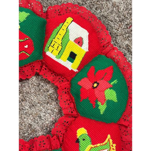 Vintage Completed Needlepoint Kit Christmas Wreath Paragon Needle Craft Holiday - Picture 4 of 6